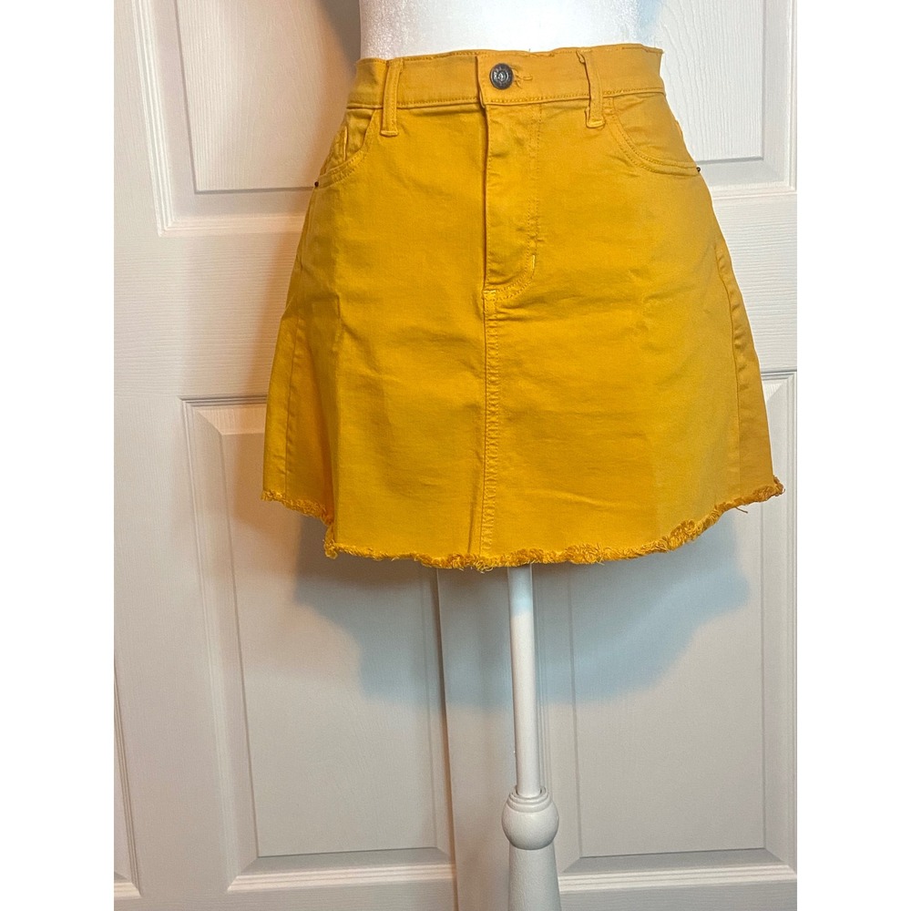 Sneak Peek Mustard Yellow Denim Mini Skirt Raw Hem Size S